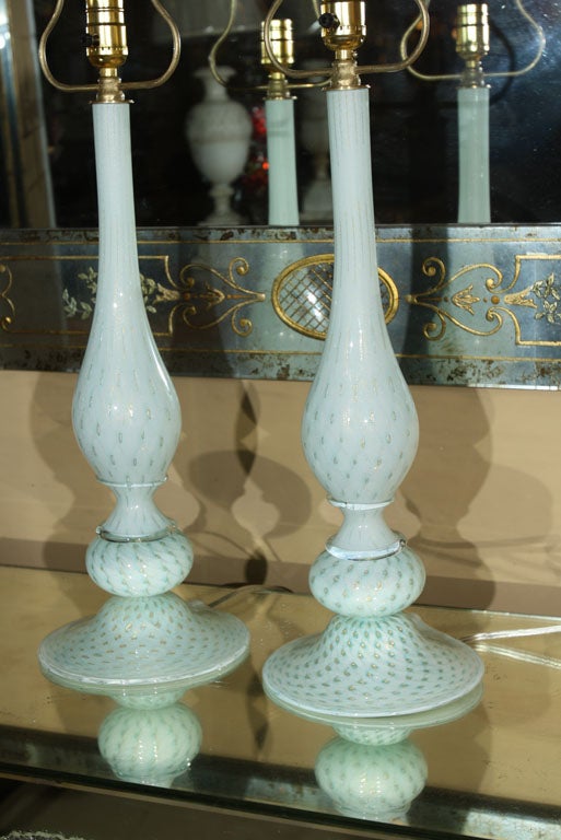 20th Century Pair of Italian Baby Blue Murano Lamps