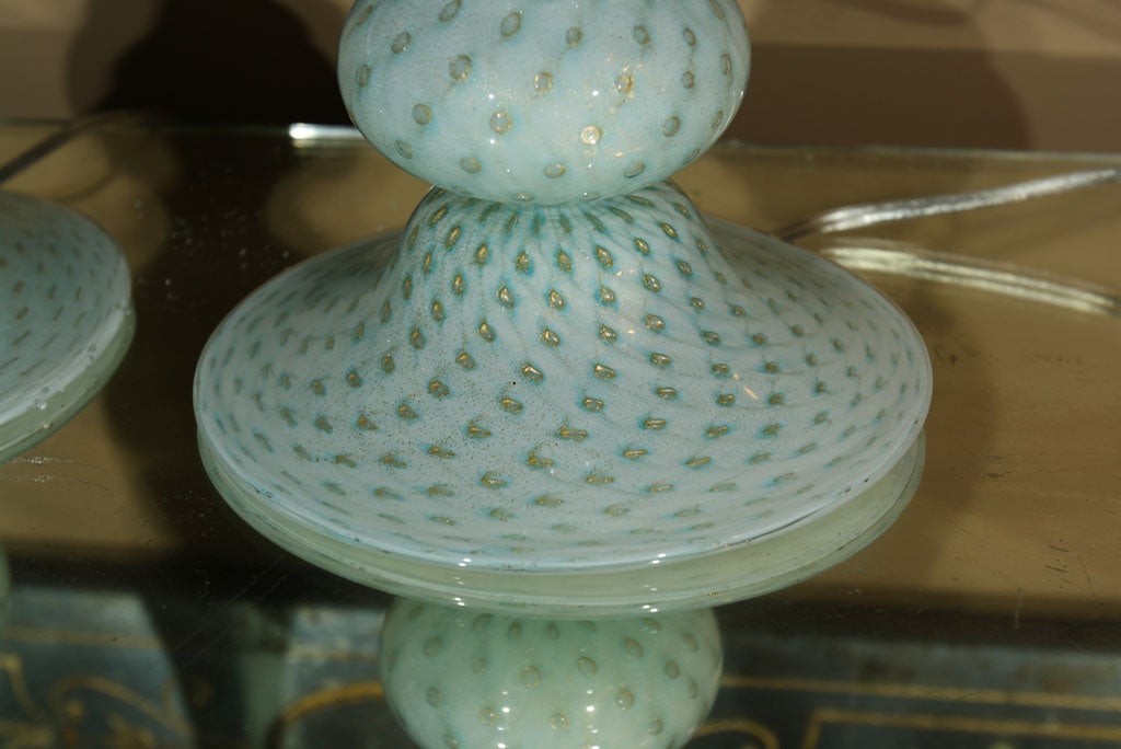 Glass Pair of Italian Baby Blue Murano Lamps