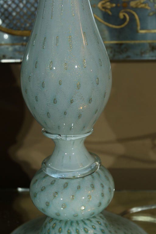 Pair of Italian Baby Blue Murano Lamps 1
