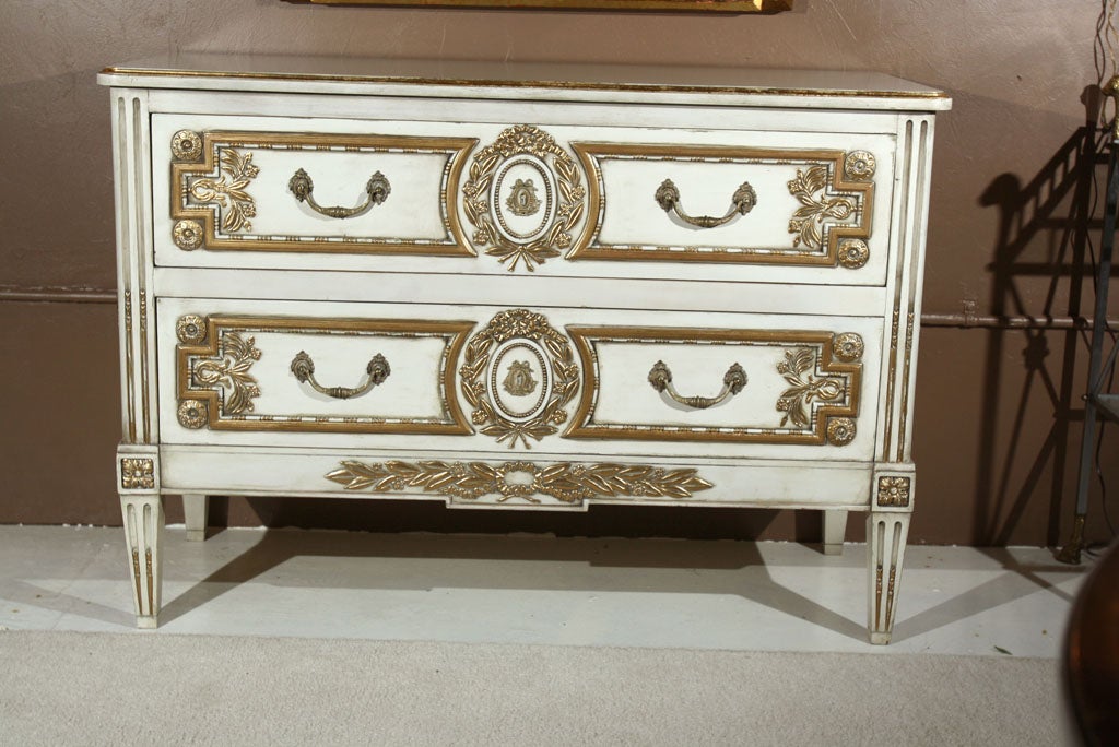 Hollywood Regency French Louis XVI Style Painted Commode Stamped Jansen