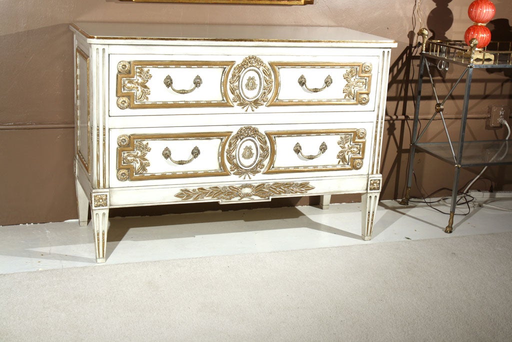 French Louis XVI Style Painted Commode Stamped Jansen In Good Condition In Stamford, CT