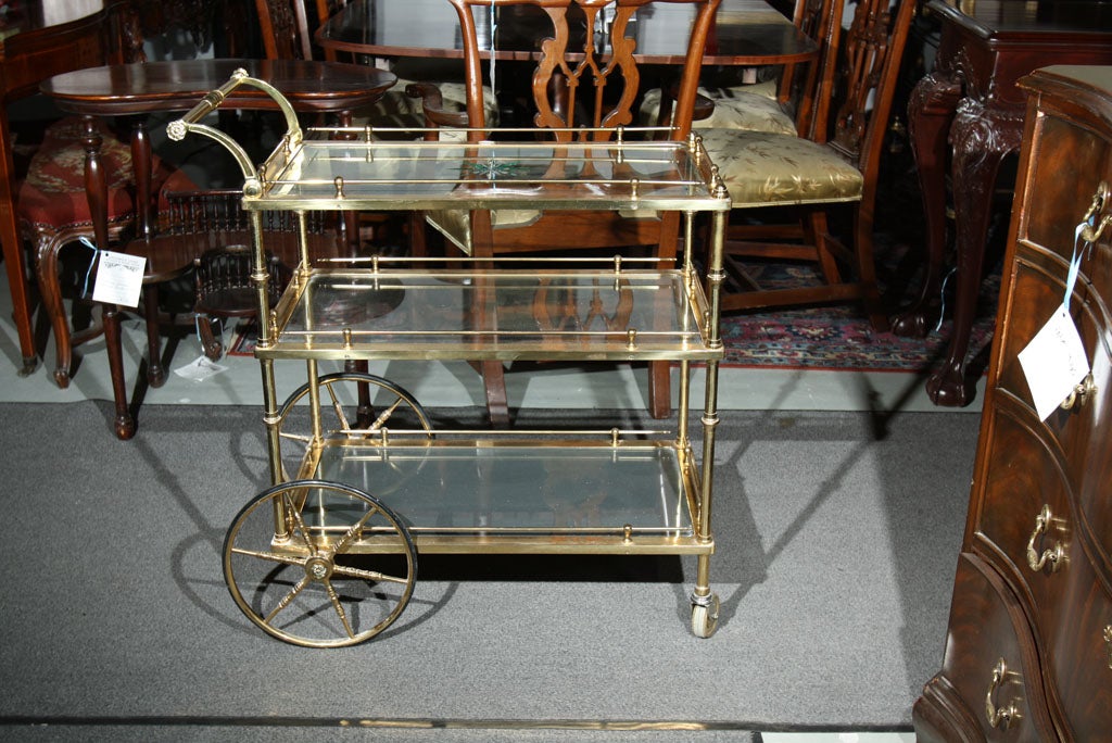 Maison Jansen Bronze and Glass Serving Cart In Excellent Condition In Stamford, CT