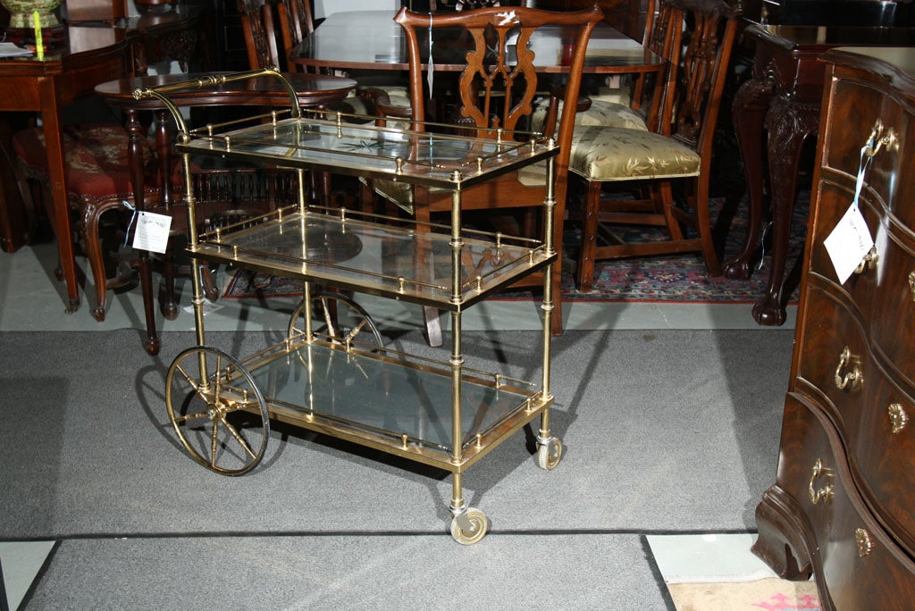 Late 20th Century Maison Jansen Bronze and Glass Serving Cart