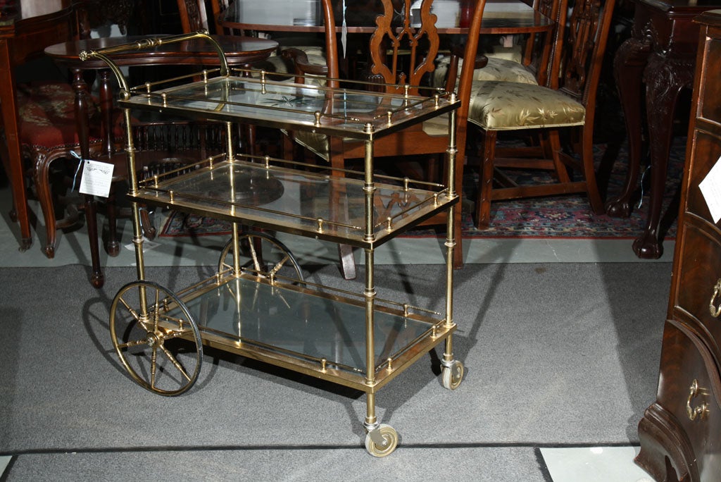 Brass Maison Jansen Bronze and Glass Serving Cart