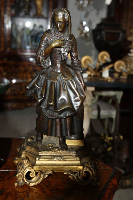 French A   Pair of Patinated Bronze Figures of a Male and Female For Sale