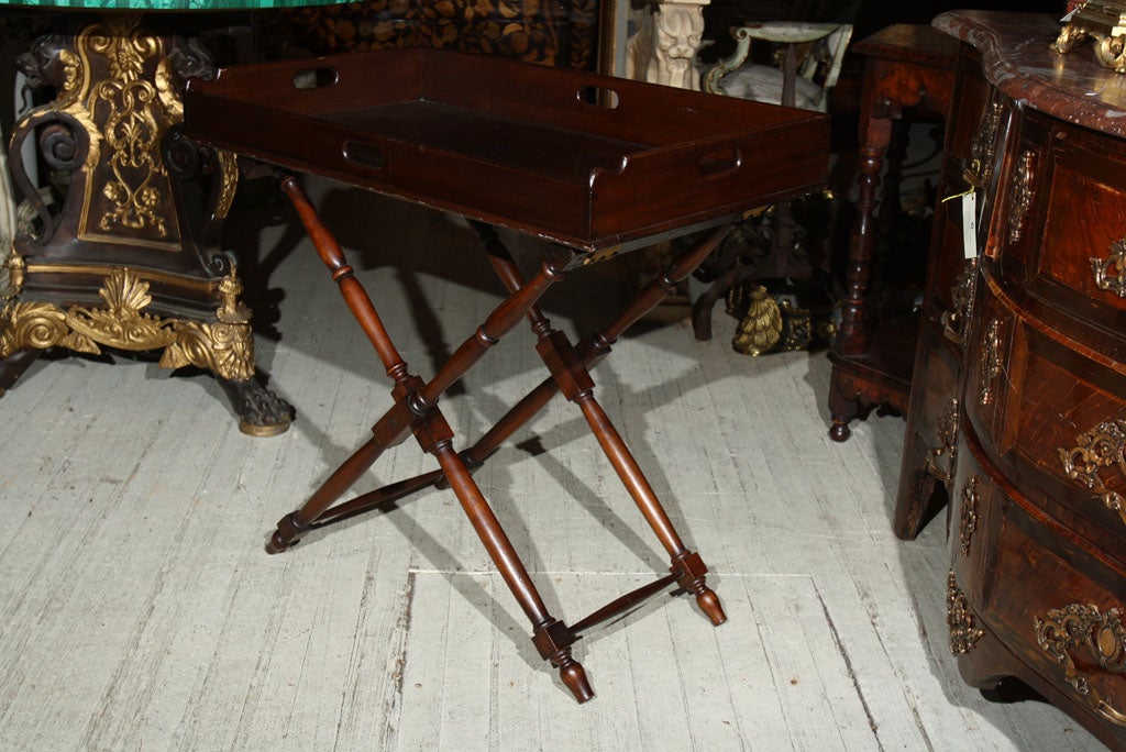 Mahogany ANTIQUE BUTLER'S TRAY ON FOLDING STAND