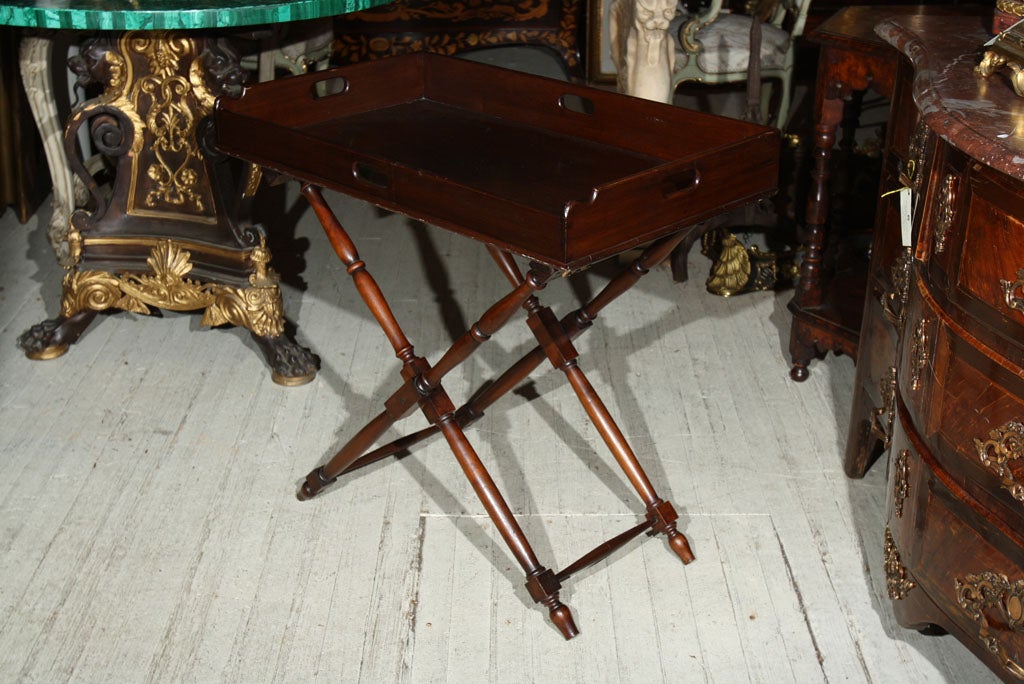 ANTIQUE BUTLER'S TRAY ON FOLDING STAND 1
