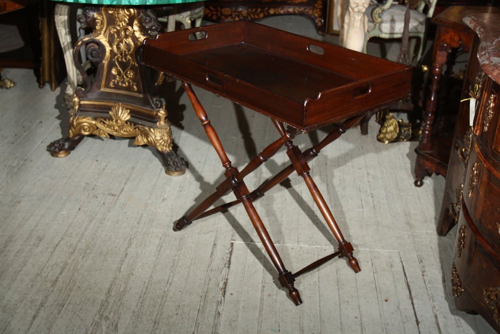 ANTIQUE BUTLER'S TRAY ON FOLDING STAND 2
