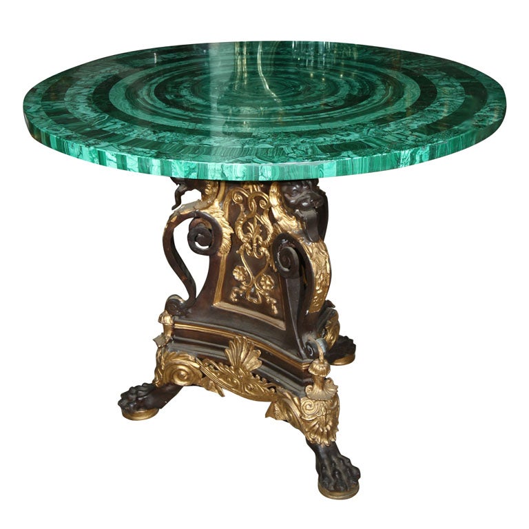 BRONZE TABLE  BASE//MALACHITE TABLE TOP (TOP SOLD)