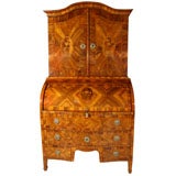 Antique CYLINDER TOP, MARQUETRY AND PARQUETRY 2 PART SECRETARY