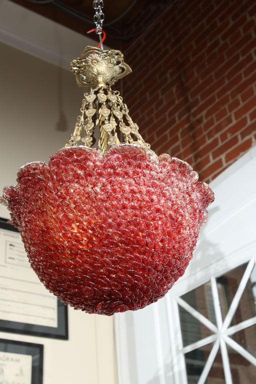 Mid-20th Century Red Glass Beaded Chandelier