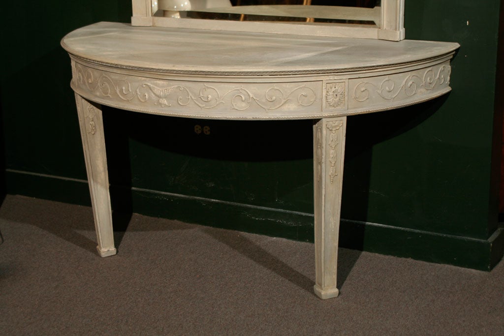 Pair of Adam Style Demi Lune Console Tables and Mirrors