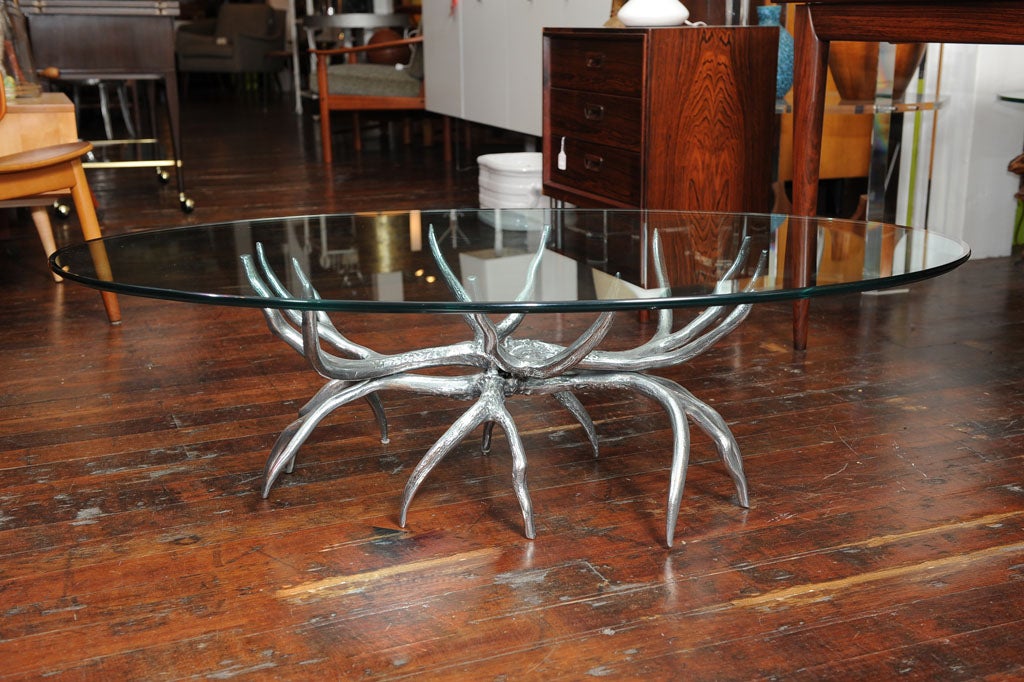 Arthur Court design polished cast aluminum antler coffee table.