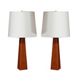 Pair of Danish Leather Obelisk Lamps