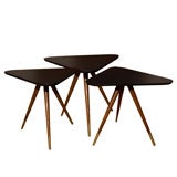 Set of 3 Triangle Side Tables/Black Lacquer Tops