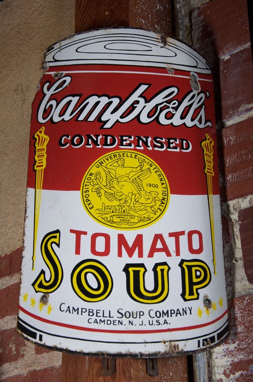 Early Campbell's Tomato Soup Curved Porcelain Advertising Sign In Fair Condition In Santa Monica, CA