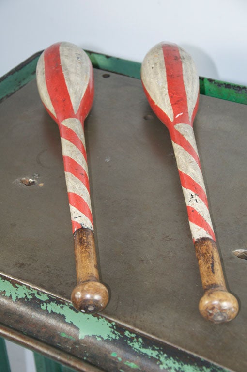 American Fantastic Hand Carved and Painted Juggling or Indian Clubs