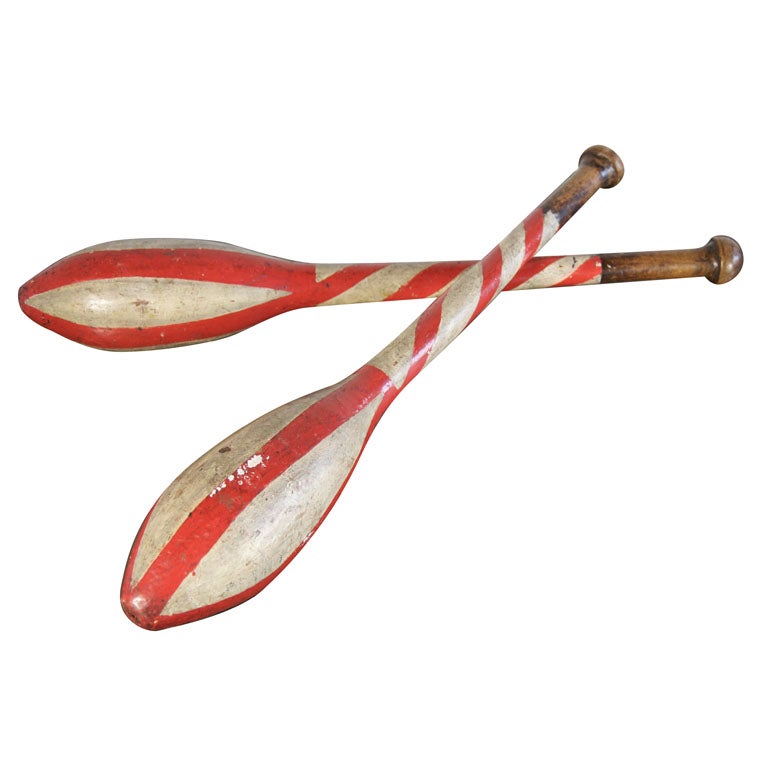 Fantastic Hand Carved and Painted Juggling or Indian Clubs