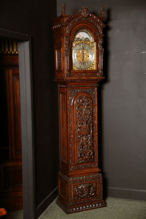 A 19th c. Carved  English Musical Longcase / Grandfather Clock In Excellent Condition For Sale In Miami, FL