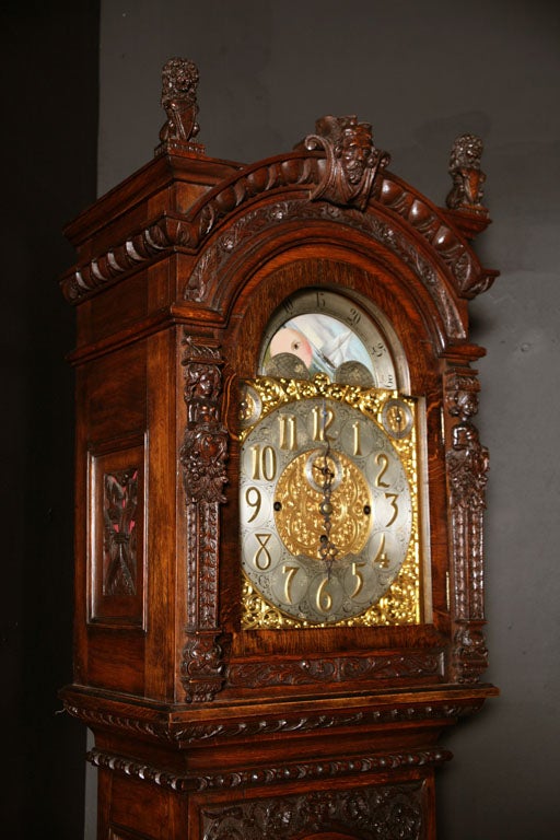 19th Century A 19th c. Carved  English Musical Longcase / Grandfather Clock For Sale