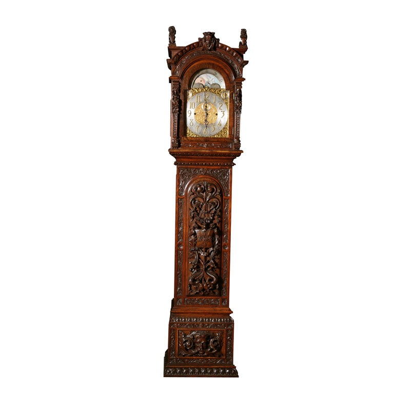 A 19th c. Carved  English Musical Longcase / Grandfather Clock For Sale