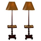 Pair Regency Floor Lamps with Whimsical Petit Point on Tables