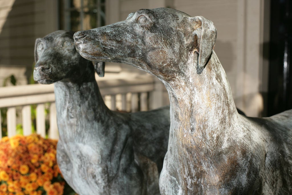 Pair of Standing Life-Sized Bronze Greyhounds
