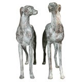 Vintage Pair of Standing Life-Sized Bronze Greyhounds