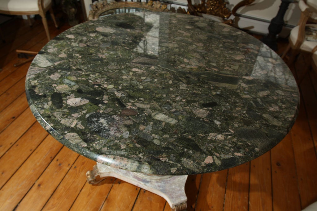 French Stunning Carved Center Table with Green Granite Top