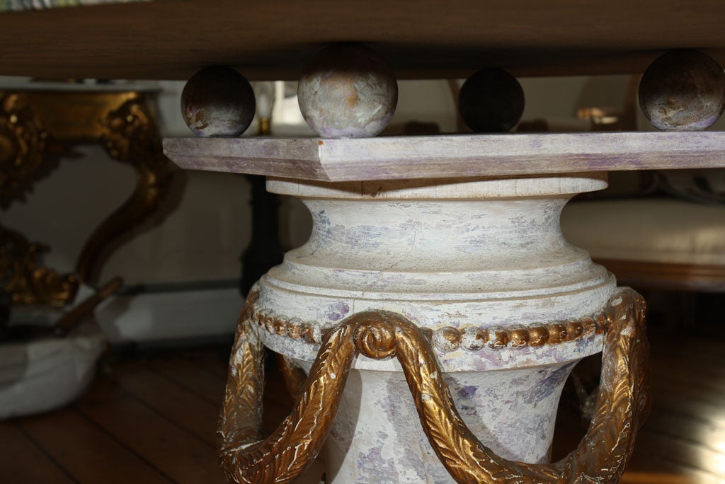 Stunning Carved Center Table with Green Granite Top 1