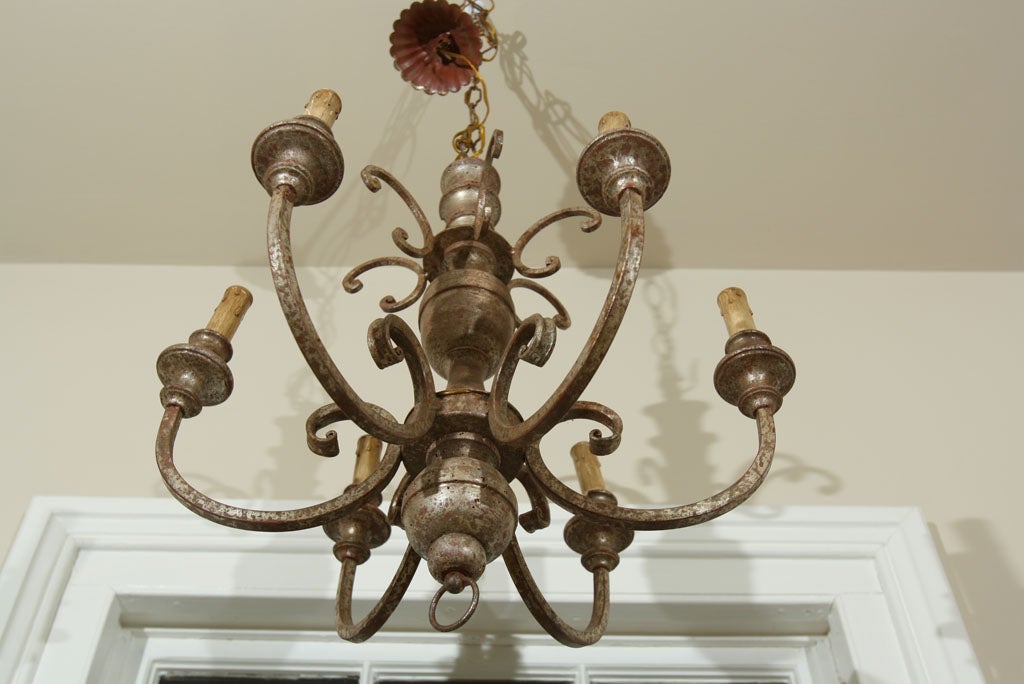 20th Century Classical Swedish Silver Leaf Wooden Chandelier For Sale
