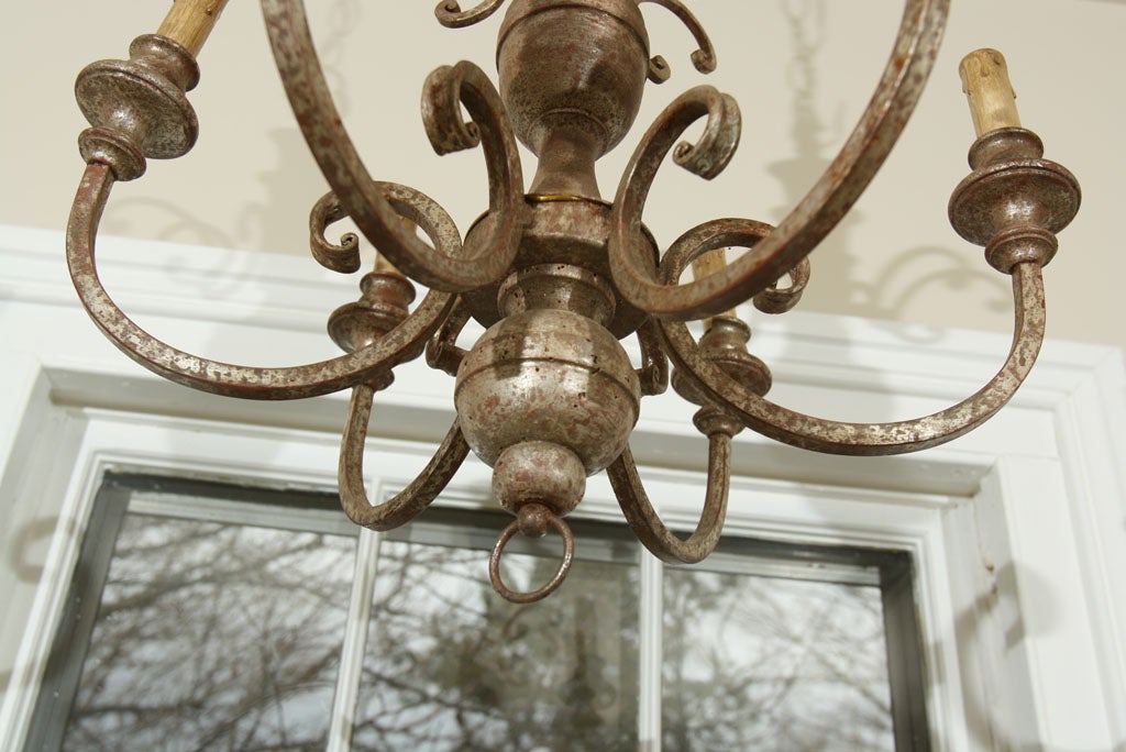 Iron Classical Swedish Silver Leaf Wooden Chandelier For Sale
