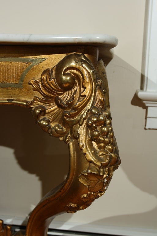 Carrara Marble Italian 19th C Curved Console Table with Triple Gilding and White Marble Top For Sale