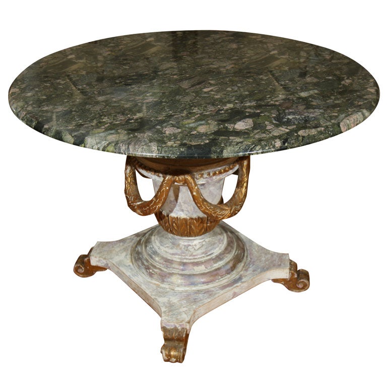 Stunning Carved Center Table with Green Granite Top at 1stDibs