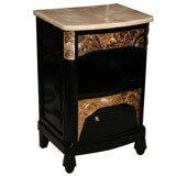 French Art Deco Gilt/ Black Lacquer Carved Wood Night Stand