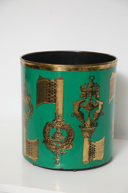 Piero Fornasetti transfer printed and hand painted waste can