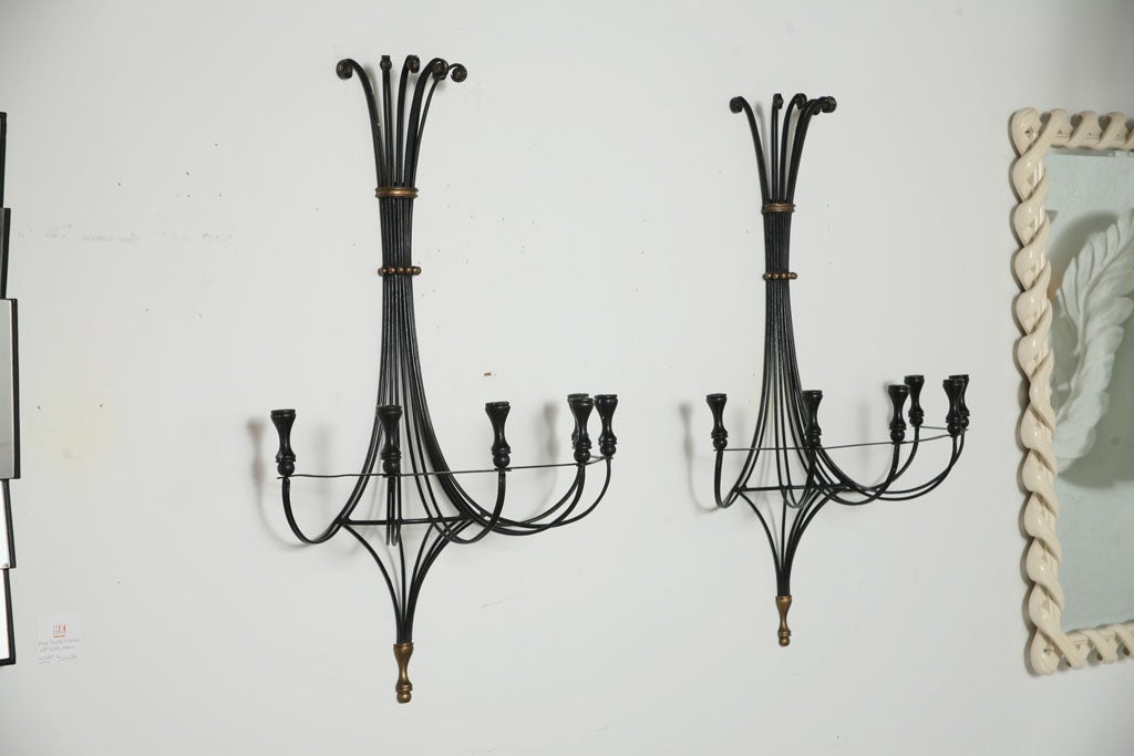Mid-20th Century Pair Monumental 1950s French Steel Sconces