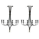 Pair Monumental 1950s French Steel Sconces