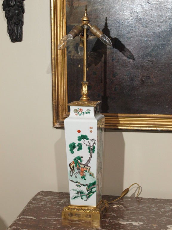 Chinese EXCEPTIONAL PAIR OF FAMILLE VERT VASE MOUNTED AND AS LAMPS For Sale