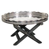 Large Silver Tray on Leather Stand