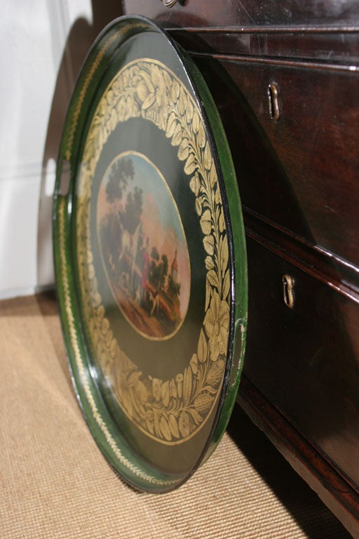 Fine Regency Oval Tole Tray Showing the Devonshire Hunt. English, Circa 1820 For Sale 2