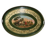 Fine Regency Oval Tole Tray Showing the Devonshire Hunt. English, Circa 1820