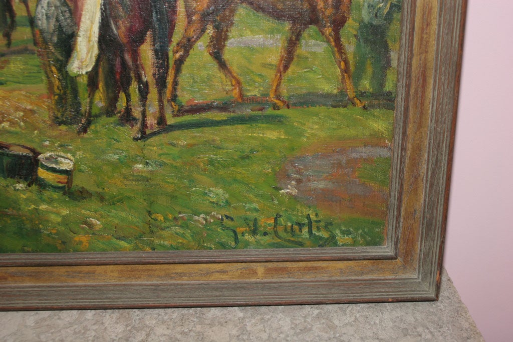 "After the Race-Cooling Down" Oil on Canvas Painting, circa 1920