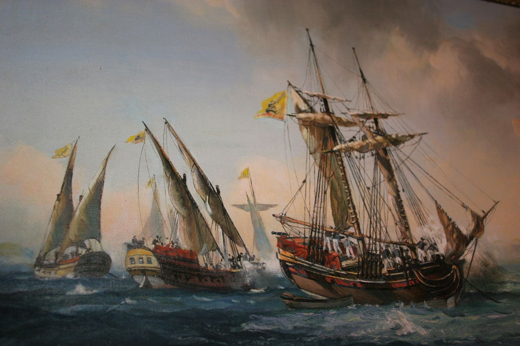 Canvas American vs British Revolutionary War Naval Battle, August 1776 For Sale