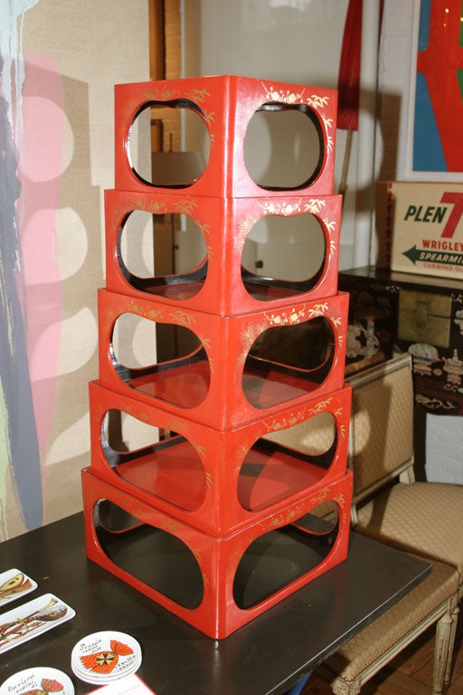 20th Century A Nest of Five Antique Japanese Red Lacquer Stands For Sale