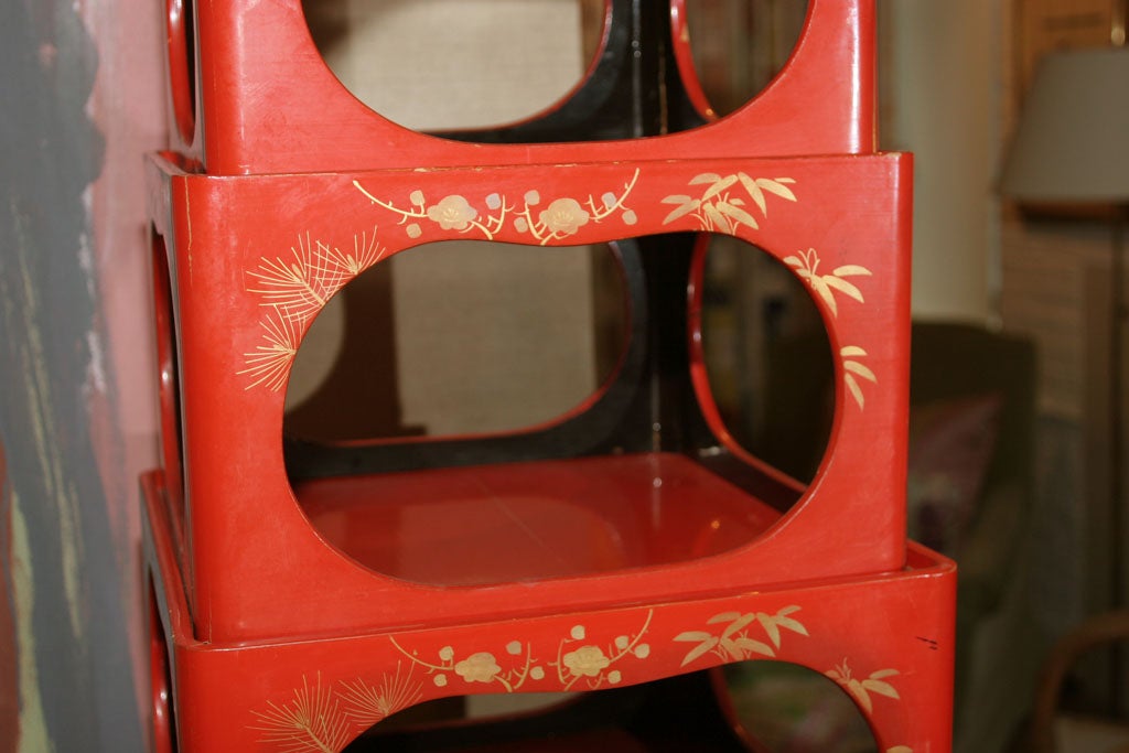 A Nest of Five Antique Japanese Red Lacquer Stands For Sale 1