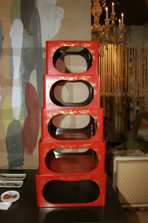 A Nest of Five Antique Japanese Red Lacquer Stands For Sale 2