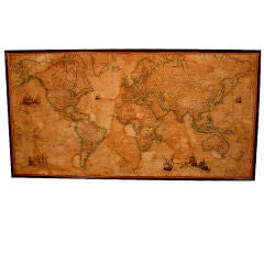 A Large Early 20th Century World Map in Wood Frame
