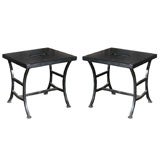 Pair of 1950s Wrought Iron and Pine Stools in black paint.