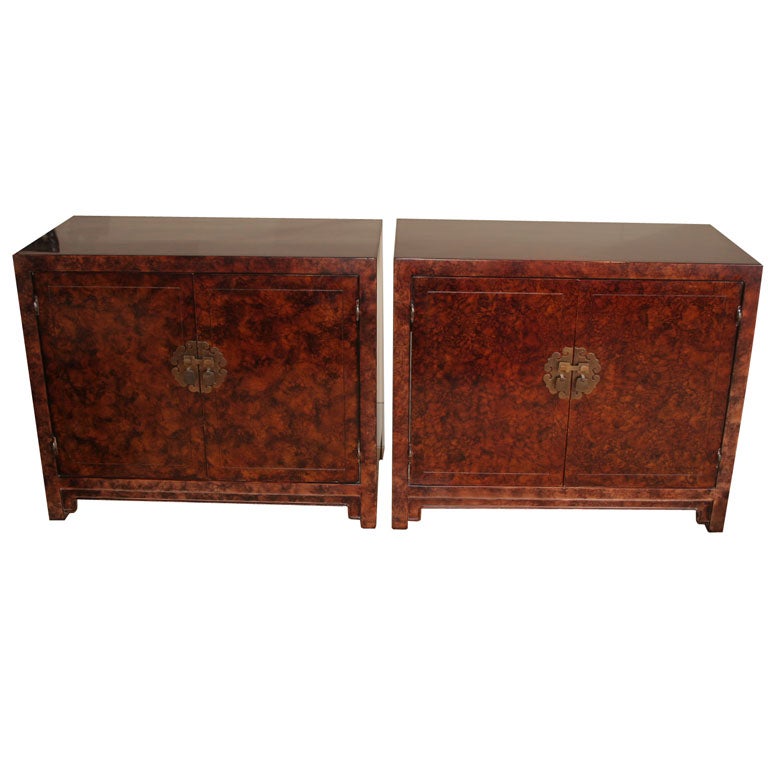 Pair of lacquered Asian inspired chests For Sale